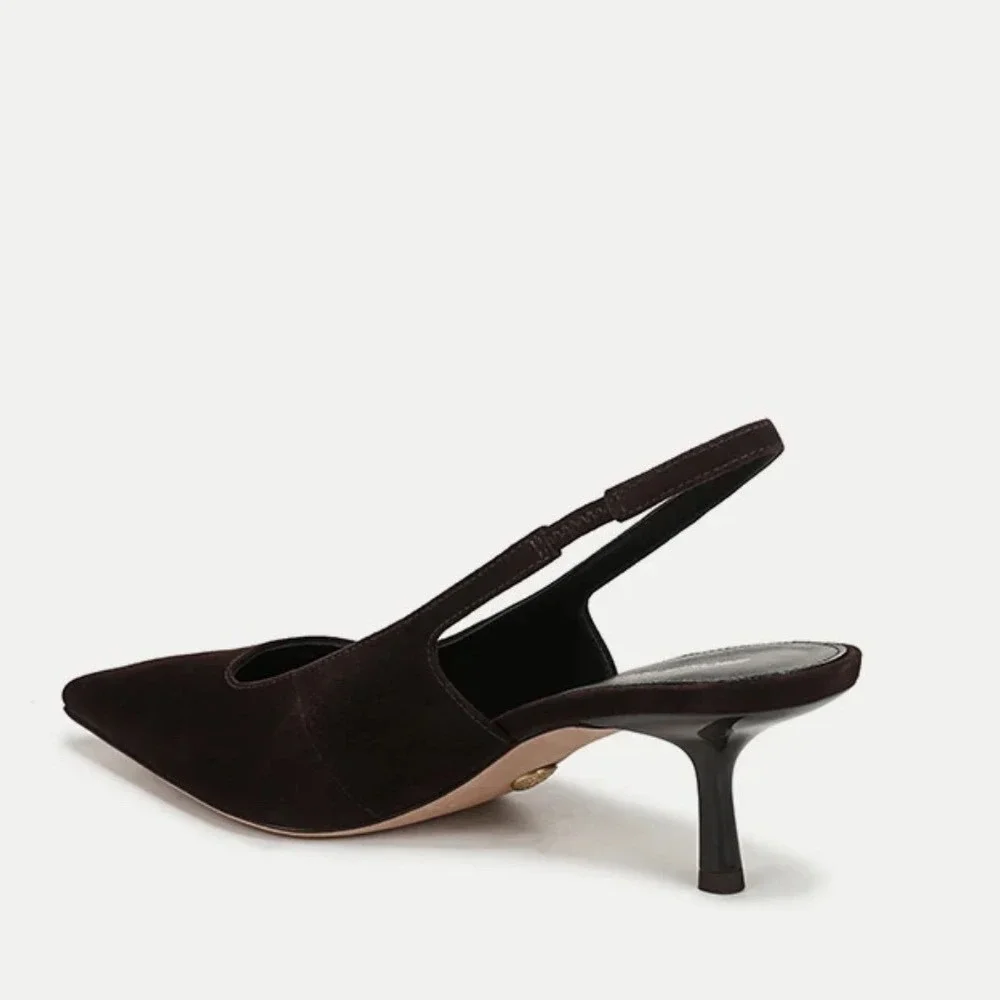 Veronica Beard Cashel Black Suede Pointed Toe Slingback Kitten Heel Pumps 8M - Picture 14 of 15